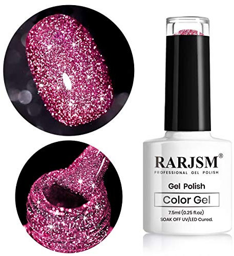 RARJSM Glitter Gel Nail Polish,Dark Rose Red Sparkle Nail Gel,Long Lasting Soak off Nail Varnish Requires Drying Under UV LED Lamp for Women Nail Beauty Art Design Salon DIY Home 1Piece 7.5ML