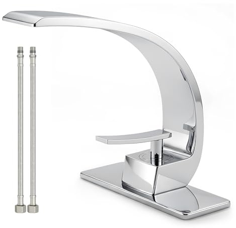 Geobella Bathroom Sink Faucet Modern Single Hole 1-Handle Faucet, Chrome Solid Brass Faucets, Mount Curved Lavatory Faucets Mixer Tap