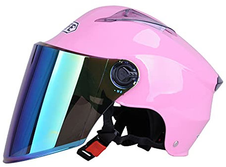 Caschi da motociclista Motociclette Viso aperto Casco a metà viso Casco a mezza faccia Visiera di sicurezza elettrica Approvato DOT/ECE per bambini Giovani Uomini Donne 53CM - 60CM,Rosa
