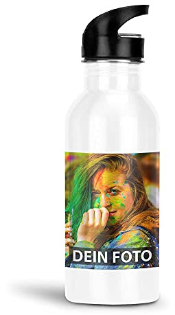 Print Royal Trinkflasche selbst gestalten - Geschenkidee Outdoor, Camping, Schule - mit Foto und Text personalisieren - Edelstahl weiß, 600 ml