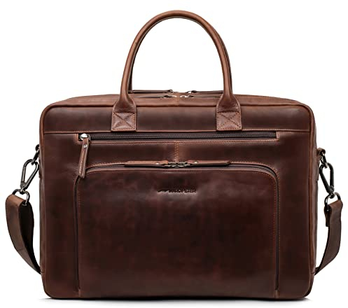 Marc Peter® Hamilton Braun Businesstasche Herren Leder 15,6 Zoll | Leder Laptoptasche | Groß Aktentasche Umhängetasche aus Vintage Rindsleder