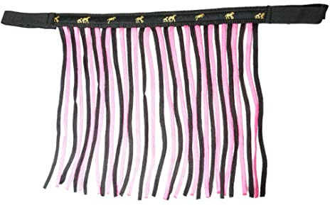 Fliegenfransen für Pferde Fliegenmaske mit Fransen & Klettverschluss, Fliegenhaube für Shetty, Pony, Cob, Warmblut, Kb (Schwarz-Pink, Kaltblut (X-Full))