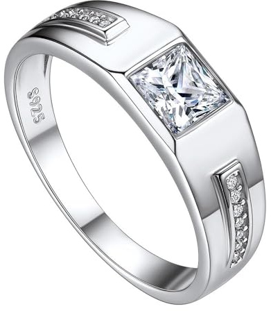 Suplight Herren Ring Silber 925 Personalisierter Solitärring Damen Bandring Spannrings Edelstein Verlobungsring mit Gravur Geburtsstein Schmuck 62