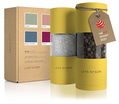 LARS NYSØM Salt and Pepper Grinder Set, Manual Salt and Pepper Mills with Adjustable Ceramic Grinder, Design Spice Shaker Set (Mustard Yellow)