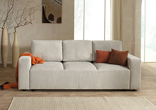 Lisa Design Livy - 3-Sitzer Schlafsofa - mit Bettkasten - aus Cord Beige