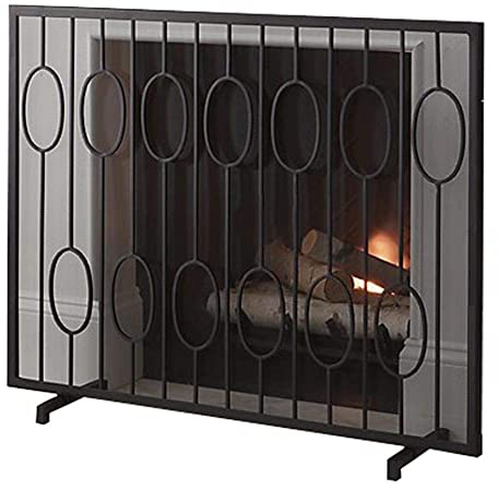 Fireplace Screen Modern Black, Single Flat Panel Fire Fence With Steel Mesh, Spark Proof For Open Fires/Gas Fire/Wood Burner needed