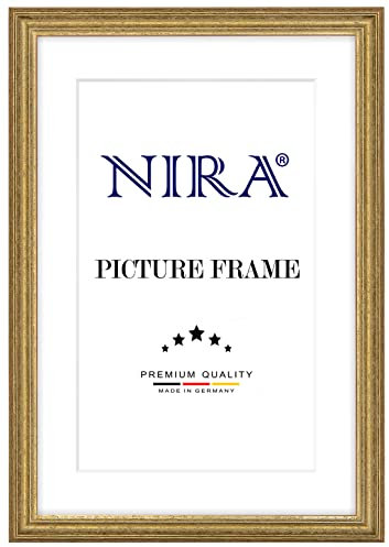 NiRa Massiv Holz Bilderrahmen 23 x 33 cm in Alt-Gold | Farbe und Größe wählbar | Rahmen für Poster | Puzzle | Foto collage HD086
