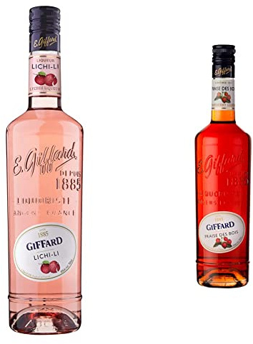 GIFFARD - Liqueur de Lichi-Li - Recette Française - Fruitée et Intense - 70 Cl & Crème de Fraise des Bois et Fraise - Crème de Fruits - Recette Française - Fruitée et Intense - 70 cl