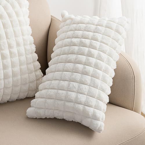 VanderHOME Dekorativ Kurze Wolle Kissenbezüge Weicher Plüsch Kurzer Wollsamt Kopfkissenbezug Luxuriöses Sofakissen Bohemian Europäische Kissenhülle für Sofa Schlafzimmer 30 x 50 cm Weiß