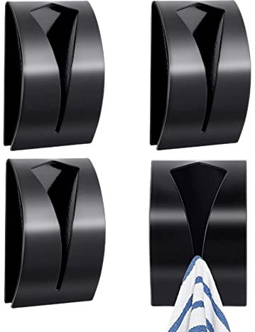 ANMEISH 4 Pcs Self Adhesive Towel Holder, Grabber Stainless Steel Tea Towel Stick on Hooks, Sticky Wall Hooks for Hand Towel Hooks, Kitchen Dish Towel Hanger for Bathroom Kitchen (Black)