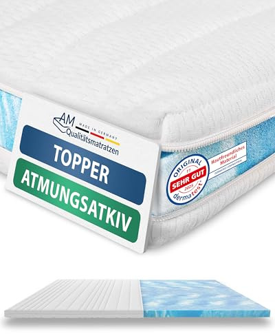 AM Qualitätsmatratzen - Surmatelas 140 x 190 cm Moelleux - Housse de surmatelas Amovible et Lavable - Surmatelas Mousse 140x190 6 cm - Topper Souple et Adaptable pour Un Bon Sommeil - 140/190