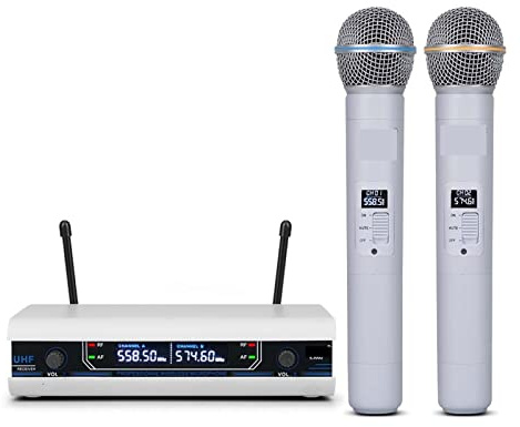 EYESLA Professionnel UHF Système de Microphone sans Fil de karaoké émetteur de Micro à Main Dual à Longue portée avec Fonction (Color : Blanc)