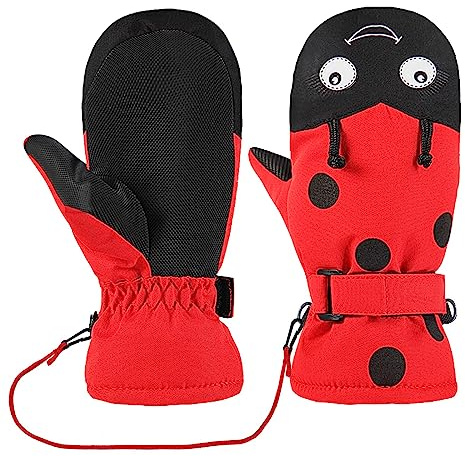 LOVMEAD Skihandschuhe Kinder Winter Fäustlinge Handschuhe Jungen Mädchen 1-10 Jahre Warm wasserdichte Winddichte für Schnee Snowboarden Skifahren Radfahren (S (1-3 Jahre), Rot)