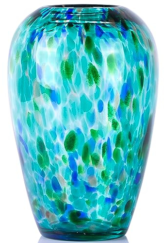 XMGZQ Glasvase für Dekoration, Moderne Kunstglasvase für Tafelaufsätze, Hochzeit, Innenbereich, 22,9 cm hoch, Blaugrün