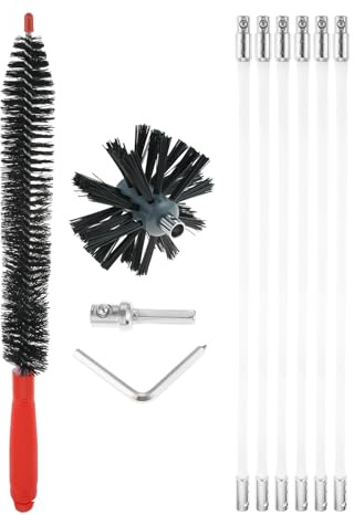 Flue Brush Kit,1 Brush Head (4/Dia.) and 6 Snap-Locking Rods (16/Per) | Flexible Nylon Rod Chimney Brush Set Home Cleaning Tools for Fireplace, Dryer Vent, Sewage Pipe, Fume Hood, Wood Stove