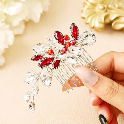 Ushiny Haarschmuck Hochzeit Rot Braut Perlen Haarkamm Strass Haar zubehör fur Damen