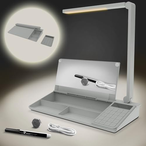 TOWON Skrivbordsglas whiteboard med grundläggande miniräknare, 12-siffrig LCD-skärm, skrivbordsorganisatörer med tillbehör för kontor, hem, skolmaterial, förvaring med torr raderbar brädyta, grå