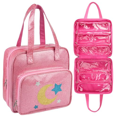 Jaffzora Dolls Carrying Case Compatible with LOL Surprise Dolls All,Hanging Travel Toys Storage Tote Bag with 6 Clear Pockets for Girls, Bag Only,Pink