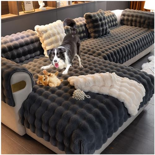 Sofa Überzug Verdicken Couchbezug Ecksofa Bezug Plüsch Sofaschoner rutschfest L Form Süberzug Sofa 1 2 3 4 Sitzer Universelle Weiche Sofahusse Sofabezug Für Hunde Kratzschutz Katze (Grau,90x70cm)