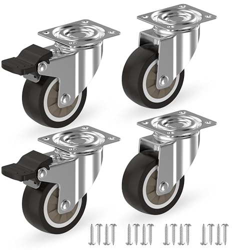 RAVN HAMAN Set di 4 ruote pivottanti per mobili da 50 mm - Ruote piroettanti con freno fino a 50 kg per ruota - Piccole rotelle girevoli in gomma - Rotolamento silenzioso e delicato sui pavimenti