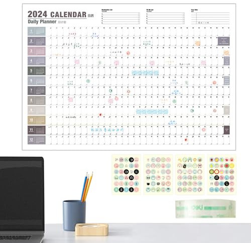Decorhome Wandkalender-Poster 2024, jährliches Wandkalender-Poster 2024 | Jährlicher Wandkalender 2024,Wandkalender, Jahresplaner 2024, Posterkalender, Januar 2024 – Dezember 2024