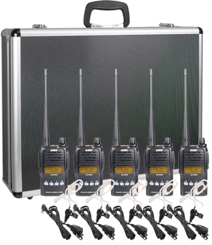 MAAS Paket 108 ALINCO DJ-A-446/5 er Set mit KEP-24-AL - Alinco DJ-A-446-E Handfunkgerät PMR-446 - Display - Beliebt bei Flugschulen - Im Aluminiumkoffer