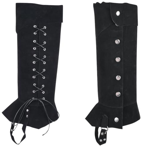 GORGECRAFT 2 Funda para Botas Pirata Polainas Medievales Botas Renacentistas Vintage Envolturas para Piernas Piel Sintética Negra Ajustable Cubierta para Zapatos Halloween Caballero Cosplay