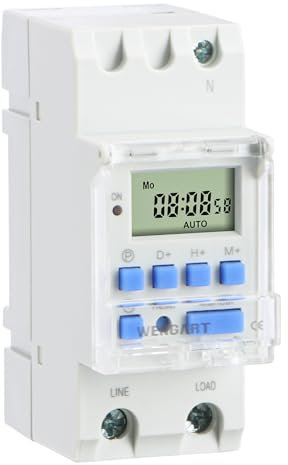 Wengart Minuterie numérique THC30,AC230V 30A programmable hebdomadaire, jusqu'à 28 Groupes activés et désactivés, Montage sur Rail, Sortie de Commutation sans potentiel