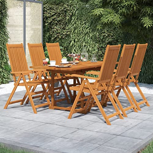 Gecheer Garten Essgruppe 7-TLG.Sitzgruppe Sitzgarnitur Gartengarnitur Gartenmöbel Terassenmöbel Balkongarnitur Gartensitzmöbel Terrassenmöbel Gartenstuhl Ausziehtisch & Klappstuhl,Massivholz Akazie