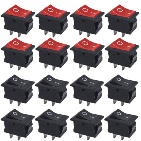 Senvenelec 16Pcs ON/OFF, 2-poliger Mini-Wippschalter AC 250V 220V 125V 10A 12V, Rot +8 schwarz +8.