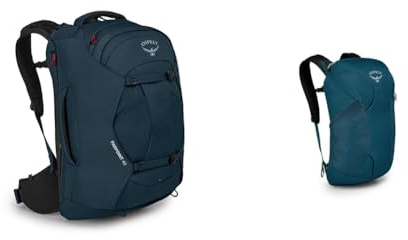 Osprey Europe Herren Farpoint 40 Rucksack, Gedecktes Space Blue, Einheitsgröße & Farpoint Fairview Travel Daypack Unisex Travel Backpack Night Jungle Blue O/S