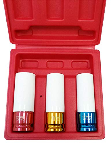LILIIN 3tlg Kraft Schlagschrauber Alufelgen Steckschlüssel-Satz - 1/2 Nüsse Stecknuss Set - 17mm/19mm/21mm Nüsse Schoneinsätze für Radschrauben Radmuttern