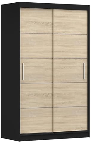 Fabryka Mebli Idźczak Kleiderschrank, Wohnzimmerschrank - Schwarz, Sonoma Schwebetürenschrank, Schlafzimmerschrank - ‎61 x 120 x 200 cm - Schrank für Schlafzimmer, Wohnzimmer, Garderobe, modern
