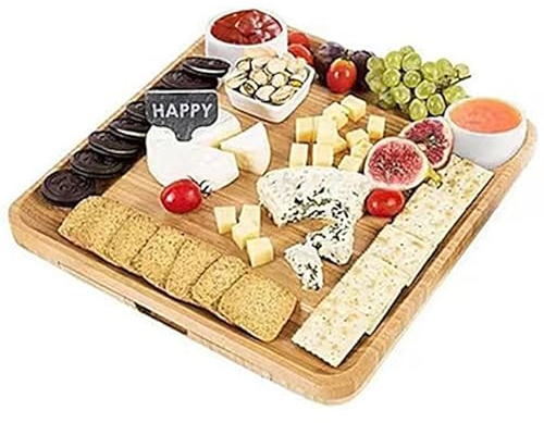 Generic Käsebrett Küche Käseplatte, Double Drawer Ausziehbares Käsebrett mit Messer Zubehör,Natural