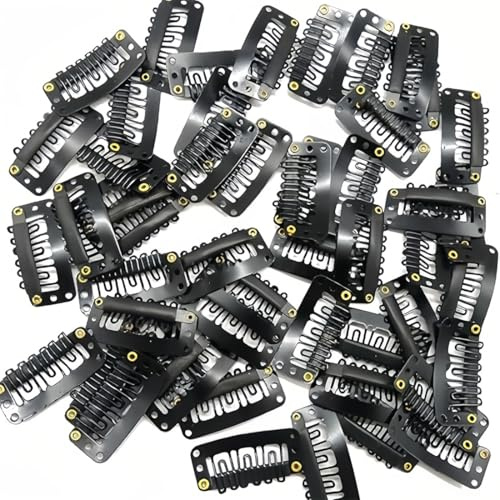 50 Stück Haar Extensions Clips,Schwarz U Form Snap Clips,Silikon Perücke Haarverlängerung Clip,Metall Ersatz Haarclips 6 Zähne Kämme Clips,für Frauen Perücken DIY Haarverlängerung