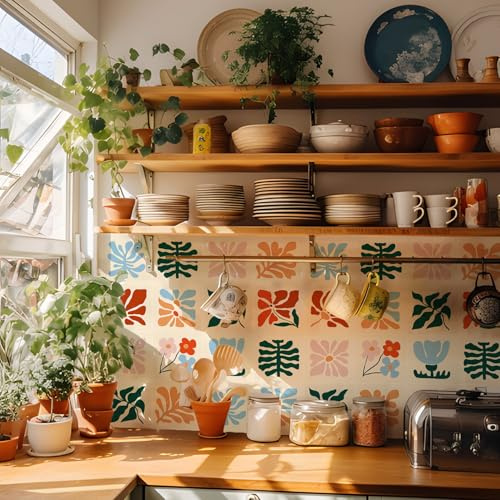 Alwayspon Fliesenaufkleber mit Blumen und Gras, zum Abziehen und Aufkleben, Vinyl-Wandaufkleber, selbstklebende Fliesenrückwand für Küche und Bad, 10 Stück