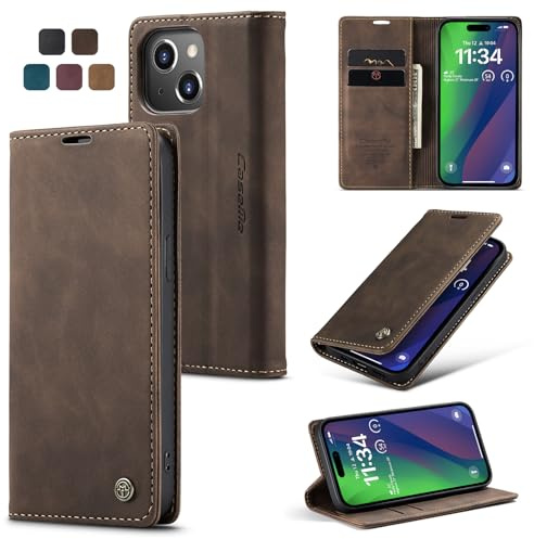 Cracedily Funda para iPhone 15 Plus Case 6,7 Pulgadas, Carcasa Protectora Antigolpes Case, Soporte Plegable, Ranura para Tarjeta, Cover Cuero PU Carcasa iPhone 15 Plus, Marrón