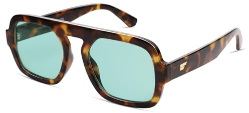VANLINKER Retro Square Aviator Sunglasses for Women Men 70s Vintage Style Trendy Flat Top Rectangle Sun Glasses VL9826, Tortoiseshell Green