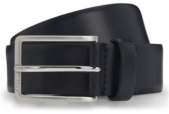 BOSS Herren Erman-L Sz35 Gürtel aus italienischem Leder mit Metalldetails in gebürsteter Silber-Optik