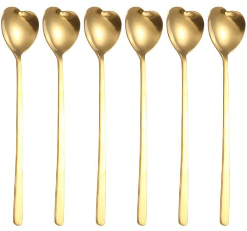 Tsffae 6pcs Stainless Steel Heart-shaped Spoons, Dessert Spoons Ice Cream Scoophome Tableware Teaspoon Coffee Honey Mixing Spoon Dinner Spoons for Home & Restaurant