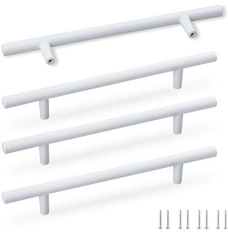 SPDYCESS 4 Stück Möbelgriffe Schrankgriffe Küchengriffe, Schubladengriffe Türgriffe Küche T Stangengriff, Griffe für Küchen Schränke Schublade, Ø10mm, Lochabstand 128mm, Weiß