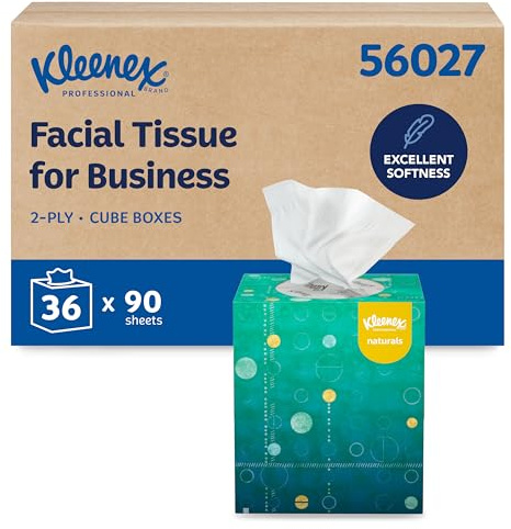 Kleenex Professional Naturals 56027 - Fazzoletti per il viso con confezione ecologica senza plastica, a 2 strati, colore bianco, formato cubo verticale, ideato per aziende (90 fazzoletti/scatola, 36
