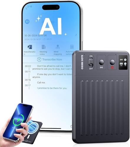 Registratore Vocale AI, Controllo APP, Sintesi e Traduzione con ChatGPT, Ricarica Wireless, 64GB Memoria per Conferenze, Riunioni, Chiamate