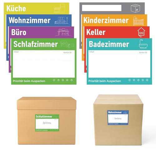 Umzugsetiketten, 80 Stück 14.8x10.5cm Groß Umzugsaufkleber zum Beschriften | Universal Selbstklebend Klebeetiketten zum Beschriften von Umzugskartons für Übersicht Beim Umzug(8 Farben)