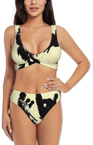 Taekwondo Design Printed Bikini Set for Women Cute Two Piece Swimsuit Sets,Medium Black