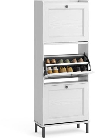 Bealife Schuhregal mit 3 Klapptüren, doppelte Tiefe, schmaler Organizer für den Eingang, 50 x 118 x 24 cm, für Flur, Schlafzimmer (weiß)
