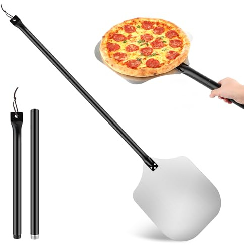 QOUBNIC Pala para Pizza, 43 x 30 cm Aluminio Pala Pizzas Horno, Superficie Grande Non-Slip, Pala para Pizza con Resistente al Calor, Mango Largo