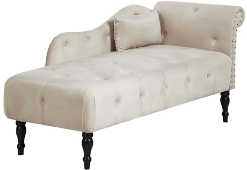 Beliani Chaiselongue Samt Hellbeige rechts gesteppt mit Kissen hohe Lehne Retro Ivry