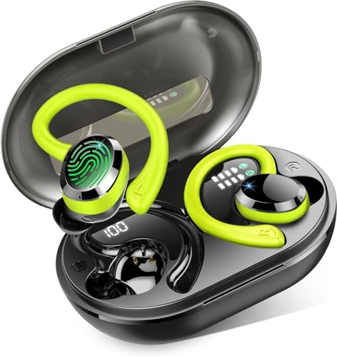 Cuffie Bluetooth Sport, Auricolari Bluetooth 5.4 con 4 ENC Mics, 48 Ore Stereo Cuffie Wireless Antirumore, IP7 Impermeabili Cuffiette Bluetooth con Display LED, Cuffie Senza Filo per Palestra/Running