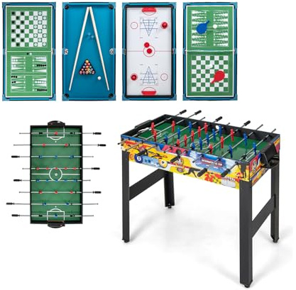 FANTASK Multifunktionale Spieltische, 12 in 1 Tischspiel mit Tischfußball, Airhockey, Billard, Tischtennis, Schach, Bowling, Shuffleboard, Sporting Tischkicker für Zuhause, Büro, Bar, 121 x 105 x 90cm